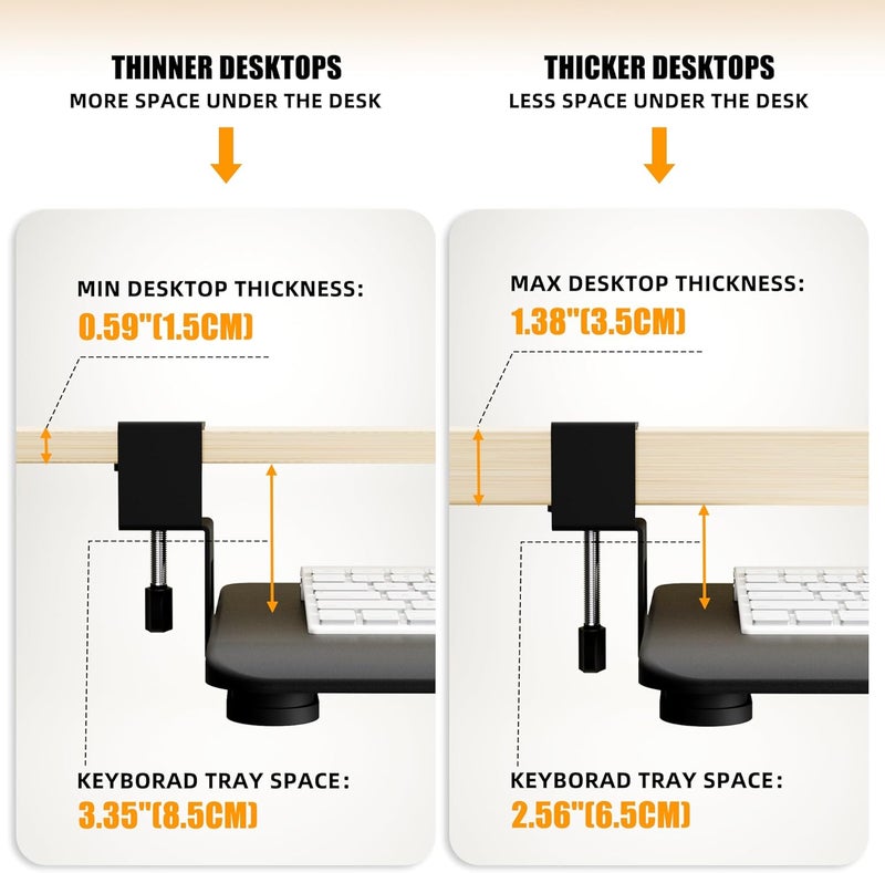 ERGOMAKER Store Keyboard Tray Under Desk, Pull Out Keyboard Tray with C Clamp Mount, 25.6" (29.7" Including Clamps) x 11.8" Slide-Out Platform Computer Drawer for Typing, Keyboard & Mouse Tray, Black - Image 4